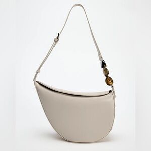 ZARA Asymmetrical Shoulder Bag with Resin Bead Detail – Cream